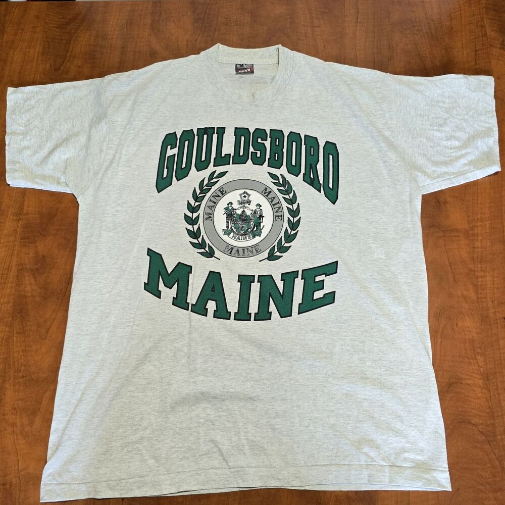 Fruit Of The Loom Vintage 90s Gouldsboro Maine Coat Of Arms Crew Neck Tee XL